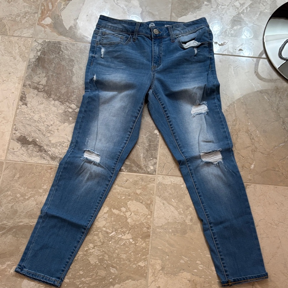 SO Women's Blue High rise  Ripped Skinny Jeans